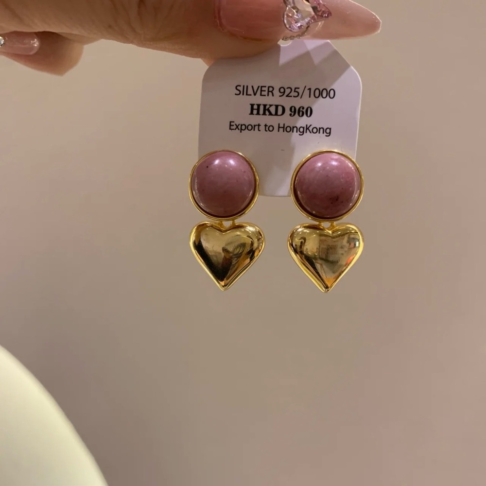 Light purple and Gold Heart Drop Earrings with Dome Studs